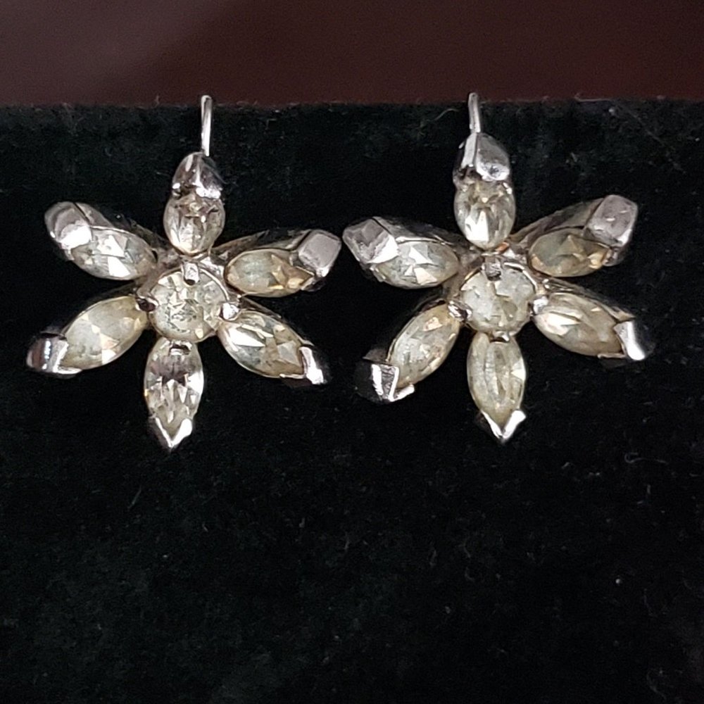 Vintage Early Eisenberg Rhinestone Crystal Earrings Screwback Scarce MCM WWII